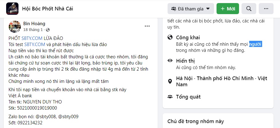 nhà cái sbty lừa đảo